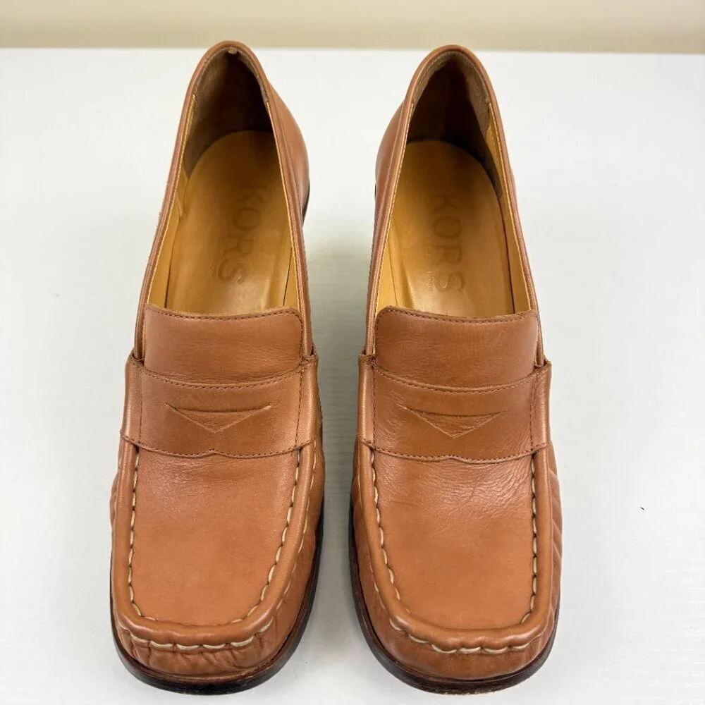 Michael Kors Brown Leather Wedge Loafers